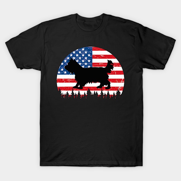 Vintage Retro Yorkie American Flag 4th of July Gifts T-Shirt by JaroszkowskaAnnass